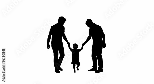 Two men holding a childs hands.