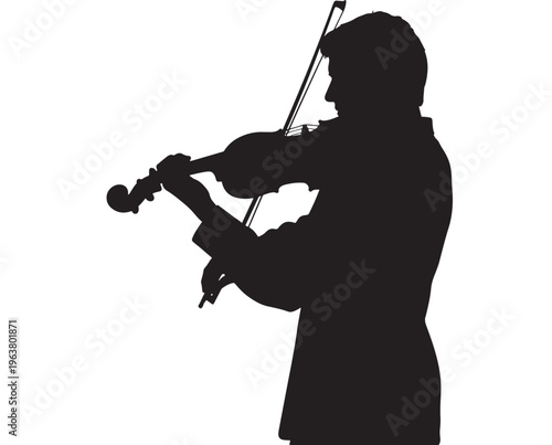 Silhouette of man playing violin in monochrome lighting for music industry Transparent Background