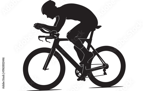 Cyclist in motion silhouette monochrome minimalist for sports branding on transparent background