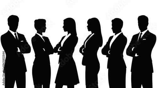 Business people silhouettes, group of standing business men and women 
