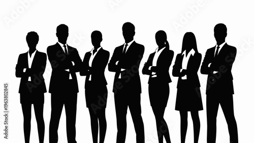 Business people silhouettes, group of standing business men and women 
