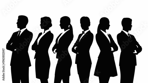 Business people silhouettes, group of standing business men and women 
