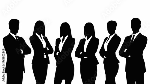 Business people silhouettes, group of standing business men and women 
