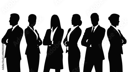 Business people silhouettes, group of standing business men and women 
