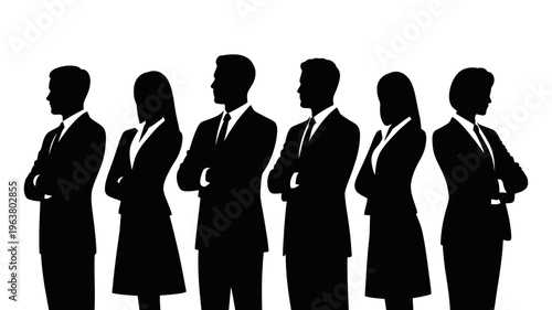 Business people silhouettes, group of standing business men and women 
