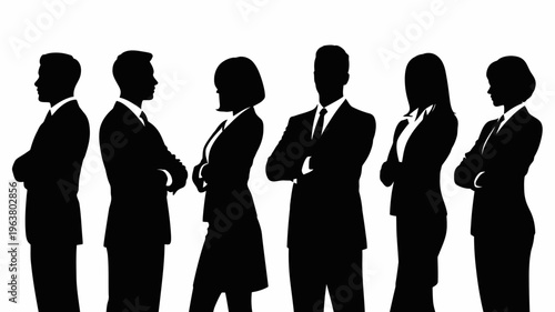 Business people silhouettes, group of standing business men and women 
