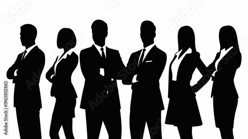 Business people silhouettes, group of standing business men and women 
