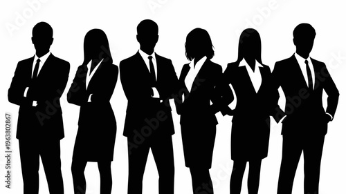 Business people silhouettes, group of standing business men and women 
