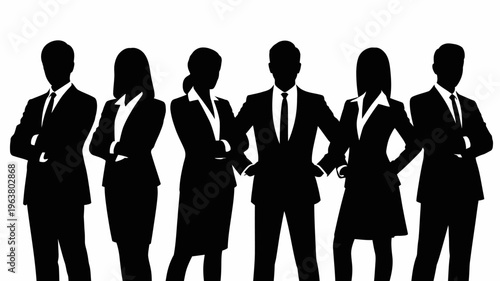 Business people silhouettes, group of standing business men and women 
