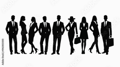 Business people silhouettes, group of standing business men and women 
