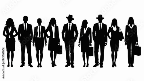 Business people silhouettes, group of standing business men and women 
