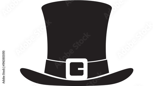 Black top hat with buckle in simple flat design for St. Patricks Day Transparent Background
