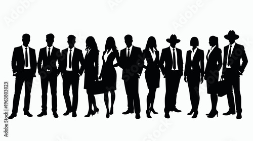 Business people silhouettes, group of standing business men and women 
