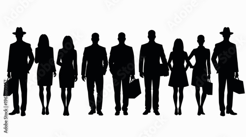 Business people silhouettes, group of standing business men and women 
