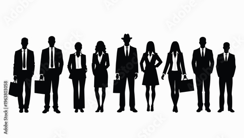 Business people silhouettes, group of standing business men and women 
