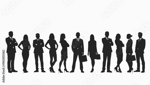 Business people silhouettes, group of standing business men and women 

