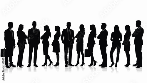 Business people silhouettes, group of standing business men and women 
