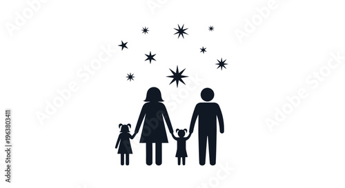 Family holding hands looking at stars.