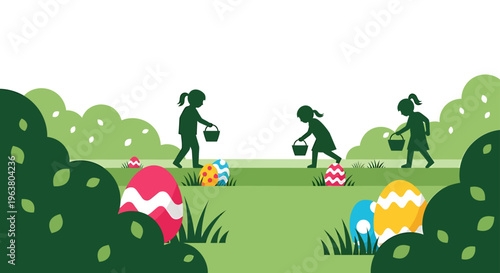 children on an easter egg hunt a spring holiday outdoor activity searching for colorful eggs in a vibrant park.