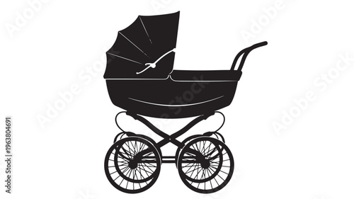 Baby pram silhouette in minimalist style with black color and simple texture for nursery decor Transparent Background