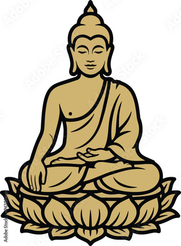 golden buddha statue meditating on lotus flower illustration minimalist zen art