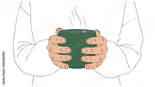 Warm Beverage Comfort: Hands Holding Hot Mug, Cozy Drink Break, Relaxation