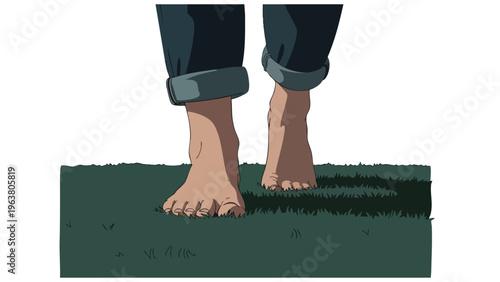Barefoot Steps on Grass: Summer Walk, Nature Connection, Relaxation, Wellbeing, Outdoor Freedom