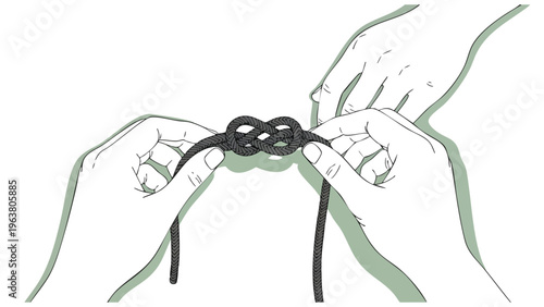 Tableau sur toile Hands Tying Secure Knot, Teamwork & Problem Solving Concept Illustration