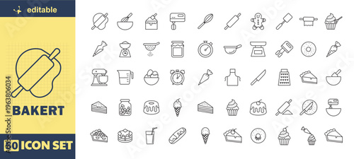 A set of editable icons for baking and pastry making tools