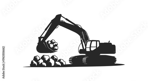 Heavy excavator digging with bucket.