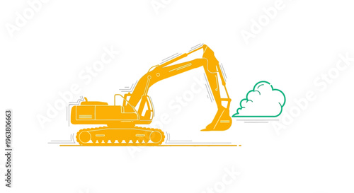 Yellow excavator machine heavy equipment.