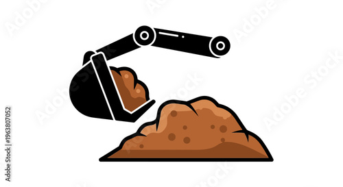 Excavator Bucket Lifting Brown Soil Pile.