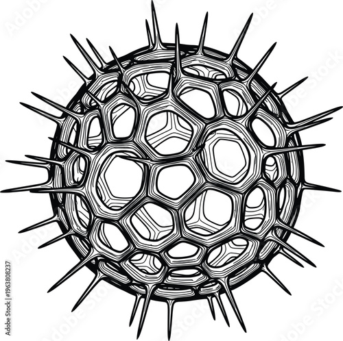 Abstract Geometric Sphere with Spikes and Honeycomb Pattern for 3D, Modern, and Futuristic Art Design Projects
