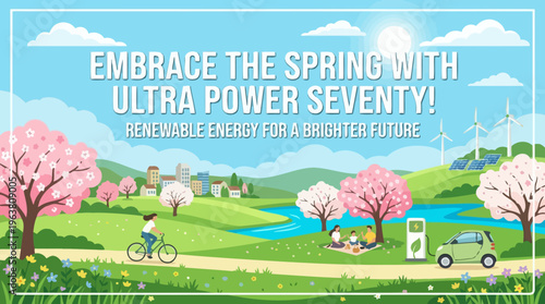 Spring Landscape with Renewable Energy Concept