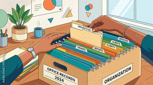 Office Worker Organizing Files in a Box