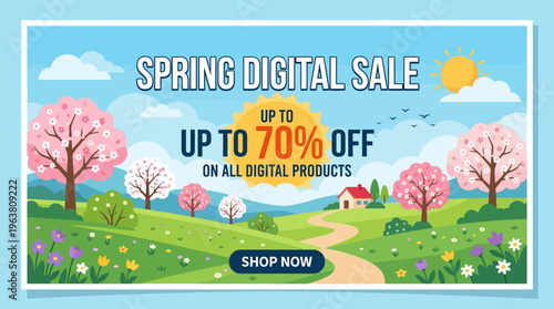Spring Digital Sale Banner with Discount Offer