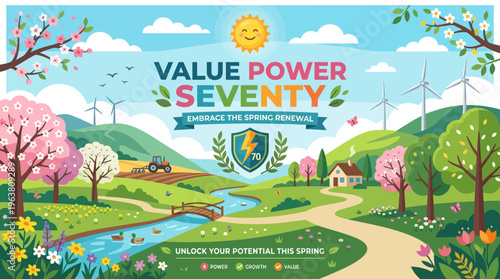 Spring Landscape with Green Energy Theme