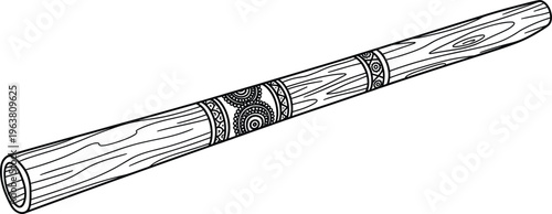 Detailed Line Art Illustration of a Didgeridoo with Traditional Patterns for Music, Culture, and Instrument Design Projects