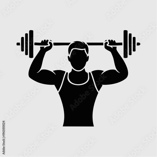 Black silhouette of muscular man flexing with fitness combo text and i