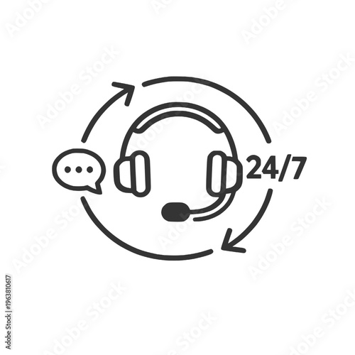 Customer care available 24/7 icon sets, helpline number,