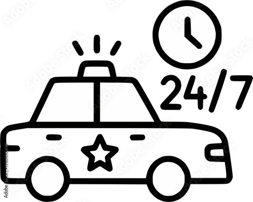 “24/7 Police Service Icon Set, Emergency Helpline Support, Minimal Line Art Vector icon vector illustration