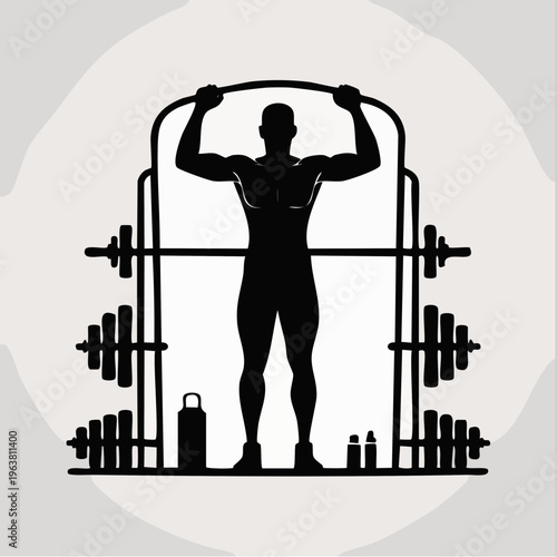 Black silhouette of a man exercising with gym equipment