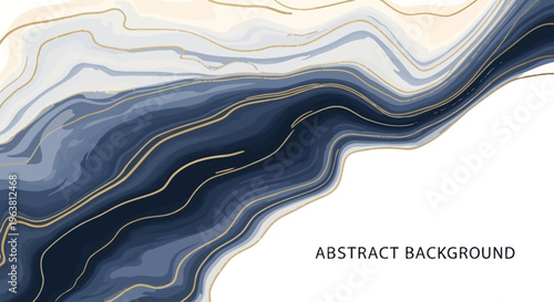 Vibrant abstract background with swirling blue and gold lines on white space