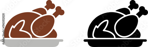 Roasted Whole Turkey with Drumsticks Vector Illustration