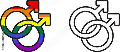 Double Interlocked Male Gender Symbol Rainbow Pride Vector