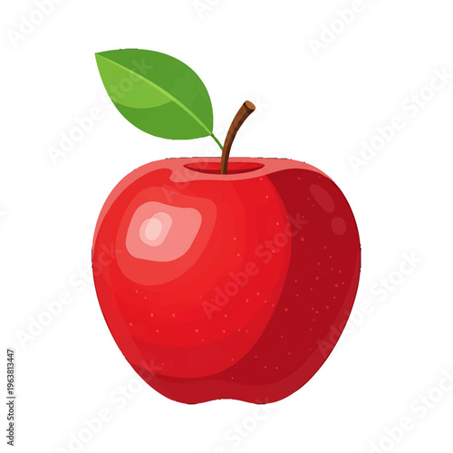 A vibrant red apple with a single green leaf, beautifully rendered as a vector illustration