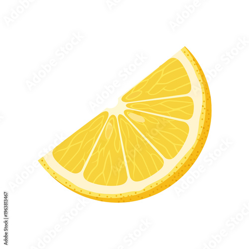 A bright yellow slice of citrus fruit, possibly a lemon or lime, depicted as a graphic illustration with segmented flesh and a textured rind, presented in a clean, isolated vector format