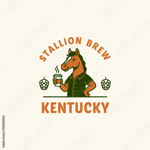 Brown Horse Holding Coffee Cup.