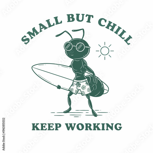 Cartoon Bee Wearing Sunglasses Surfing.