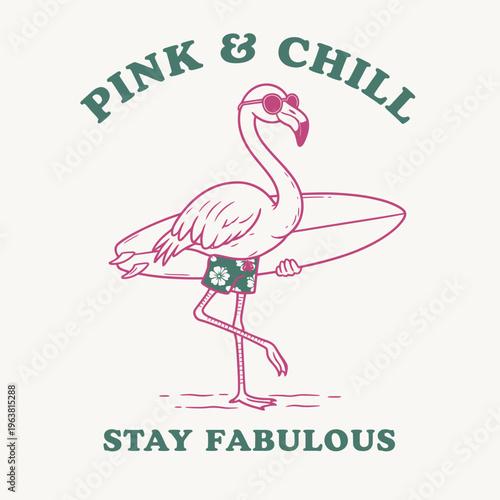 Flamingo Wearing Sunglasses and Shorts.